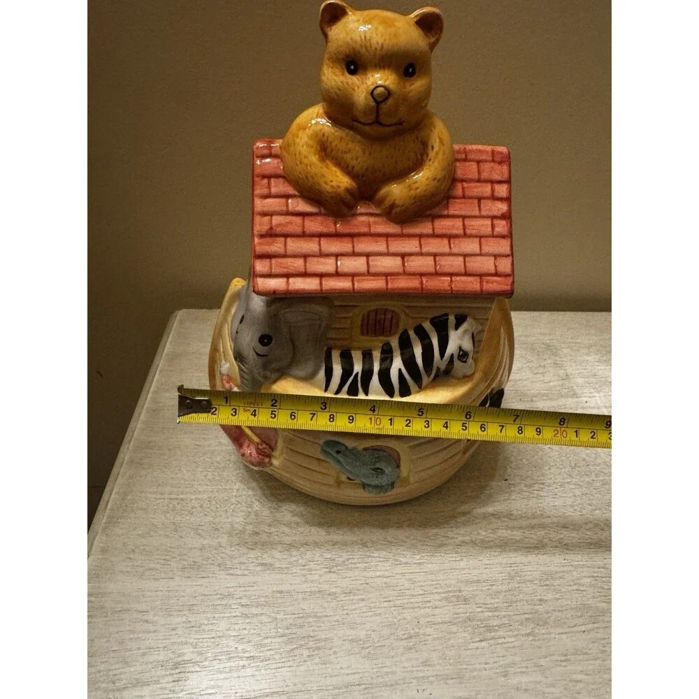 Vintage Jay Import Noahs Ark Ceramic Cookie Jar 3D Animal Collectible 11”